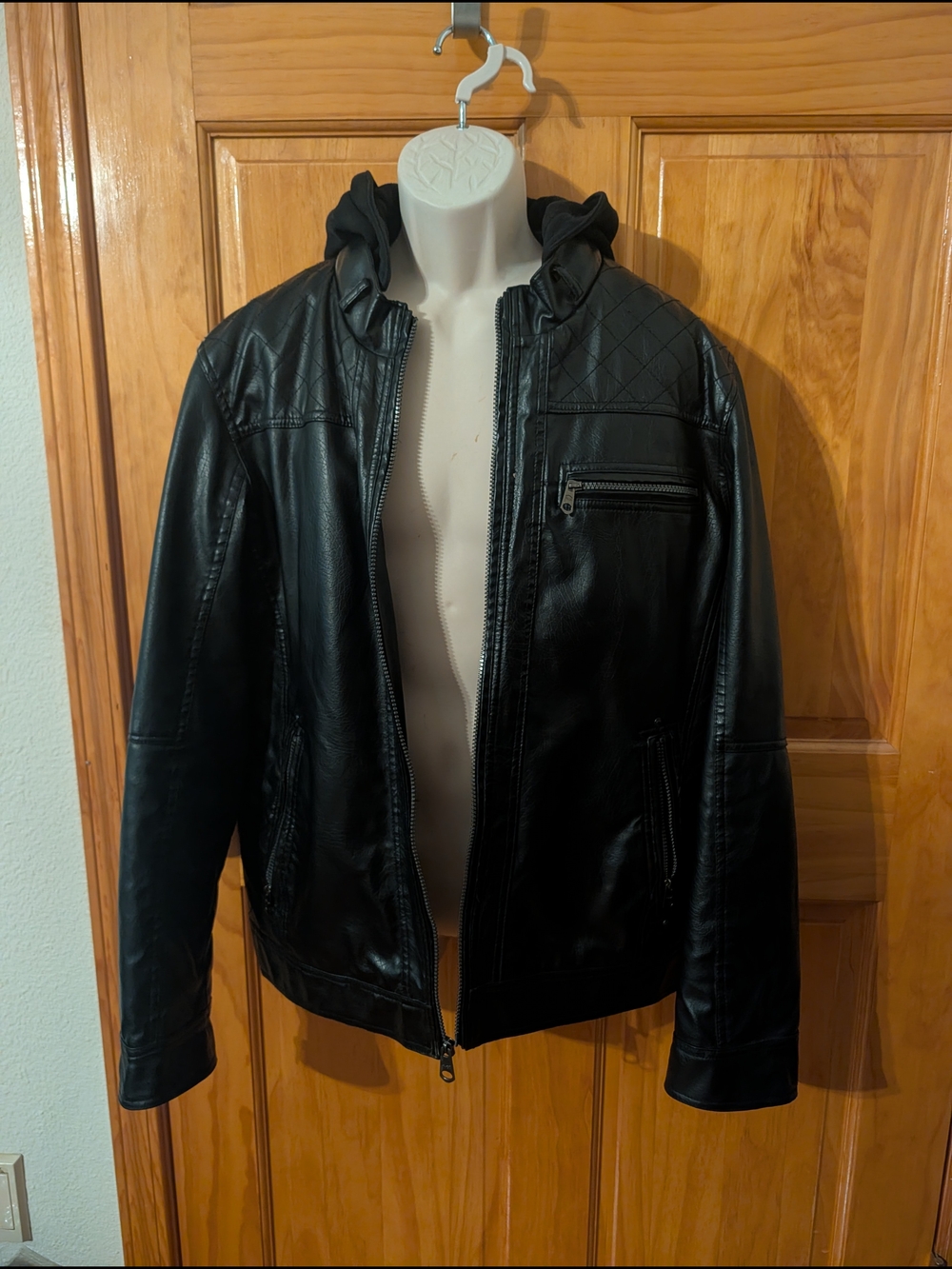 Buffalo David Bitton Black Faux Leather Hooded Performance Jacket